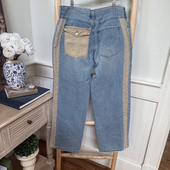 Beautiful Soul Light Wash Wide Leg Jeans Blue Tan Side Stripe Drawstring 32x29 - Picture 4 of 8